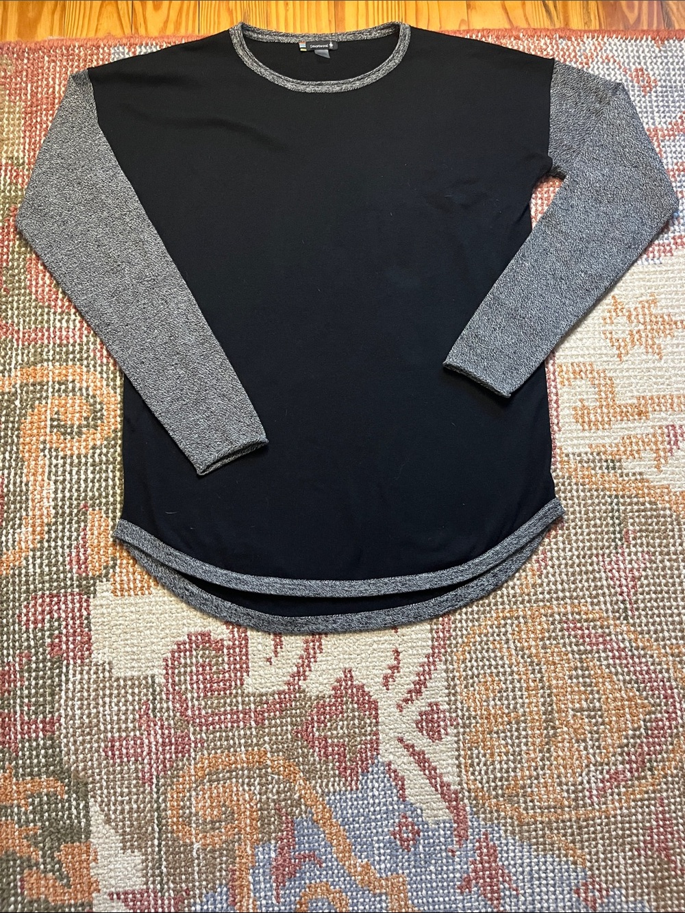 Smartwool Shadow Pine Sweater Women’s S Black Gray Merino Wool Colorblock